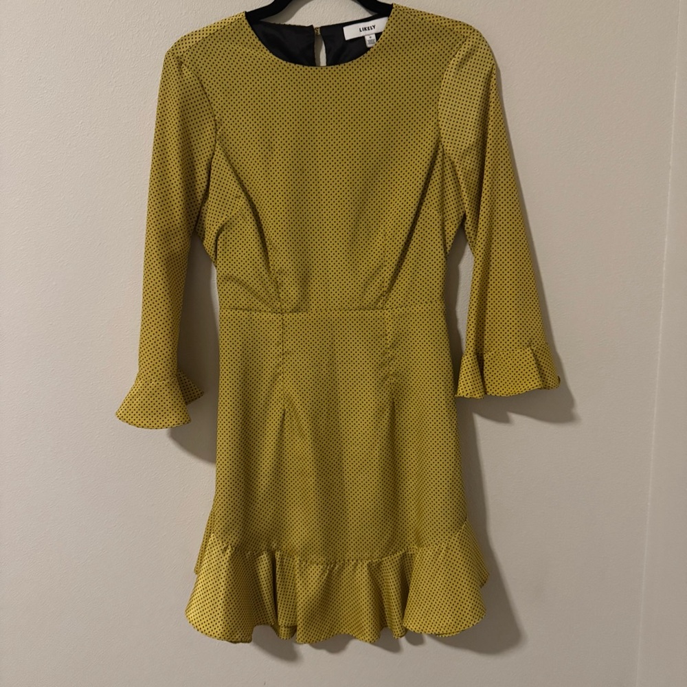 Likely Mustard Dot Ruffle Long-Sleeve Dress